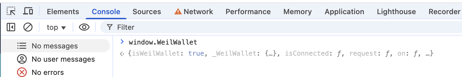 WeilWallet in browser console
